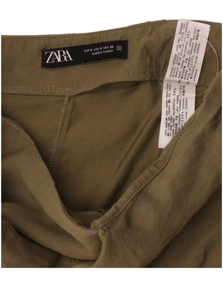 Zara Shorts feminino casual pequeno W26 cáqui modal
