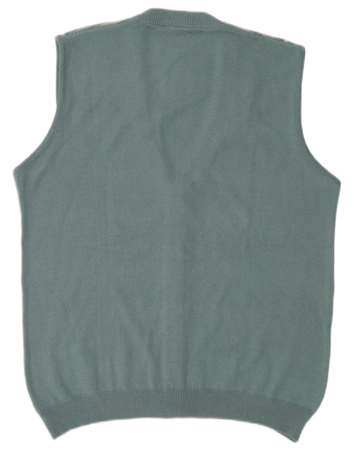 Suéter cardigã masculino Bernardini sem mangas XL azul geométrico de lã