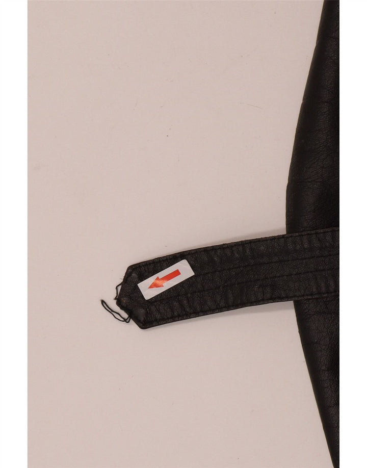 Jaqueta de couro com peito duplo feminino vintage Reino Unido 10 couro preto pequeno