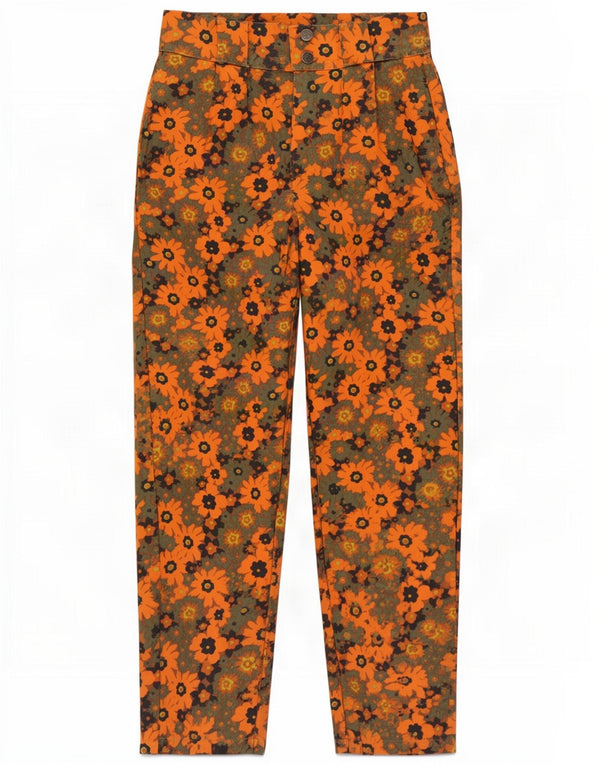 Calça casual feminina Lucy & Yak cônica W26 L29 algodão floral laranja