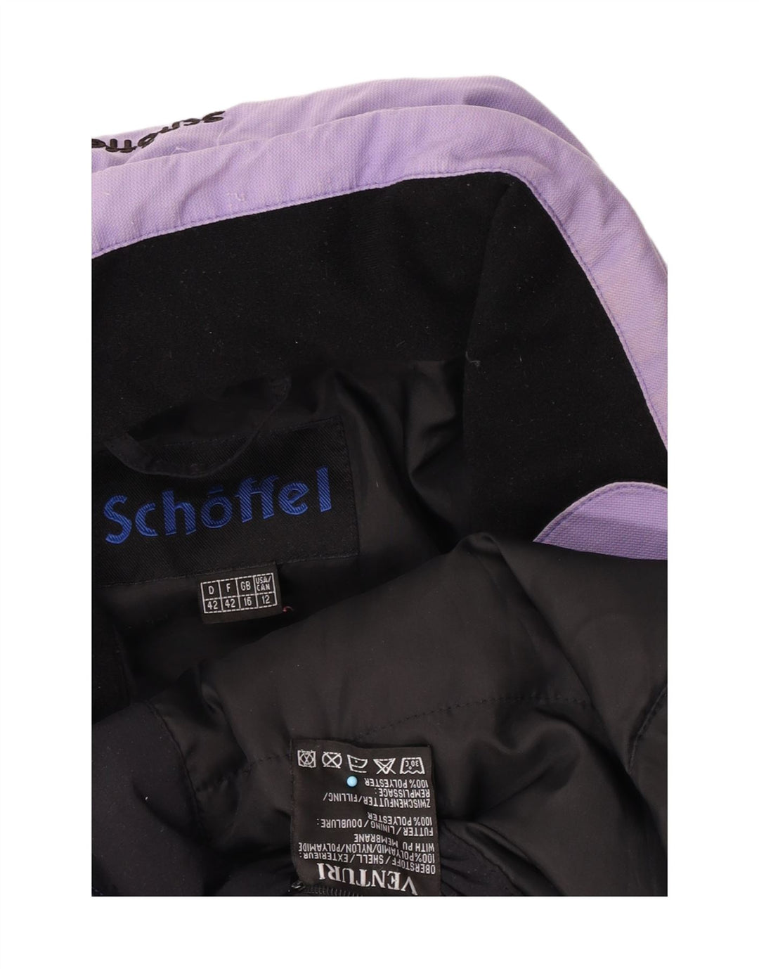 Jaqueta de esqui feminina Schoffel com capuz UK 16 grande poliamida roxa