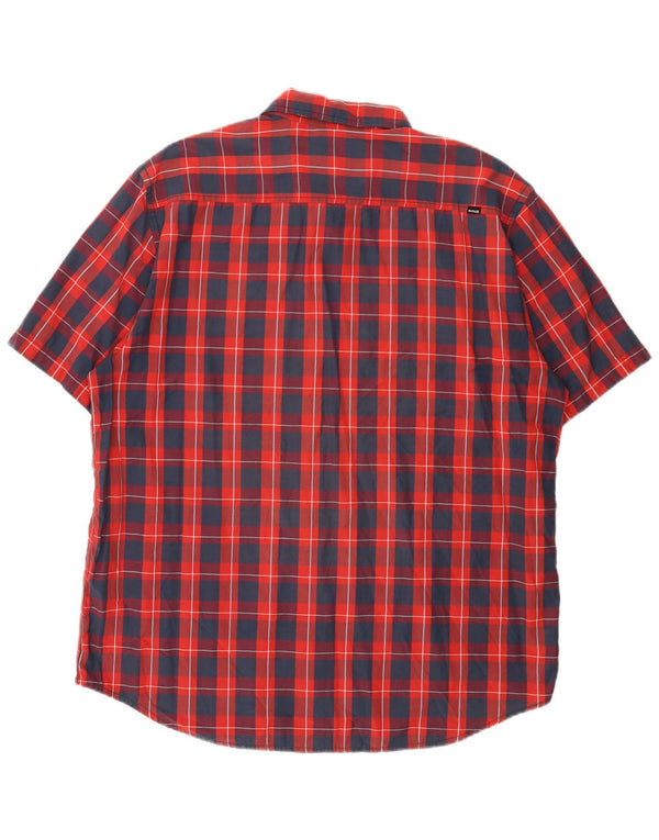 Camisa masculina Hurley de manga curta gráfica 2XL algodão xadrez vermelho