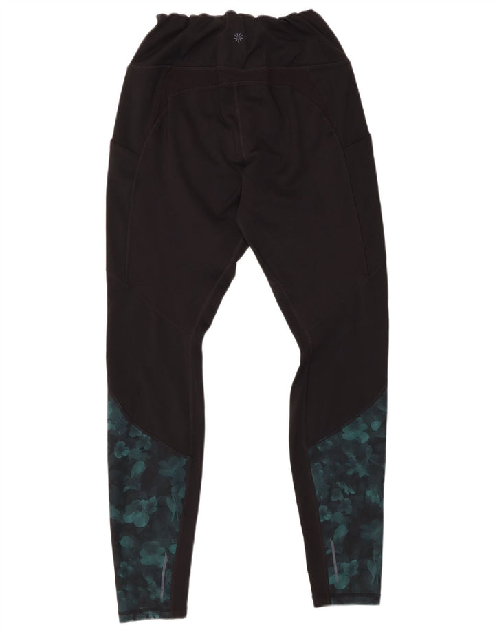 Leggings femininos ATHLETA UK 12 poliéster floral preto médio