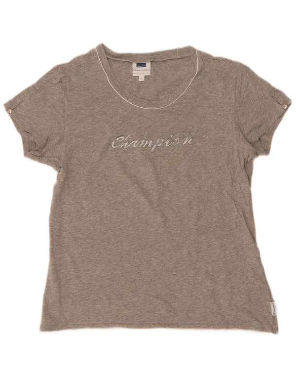 Camiseta feminina Champion Easy Fit com estampa gráfica UK 14 grande cinza manchada