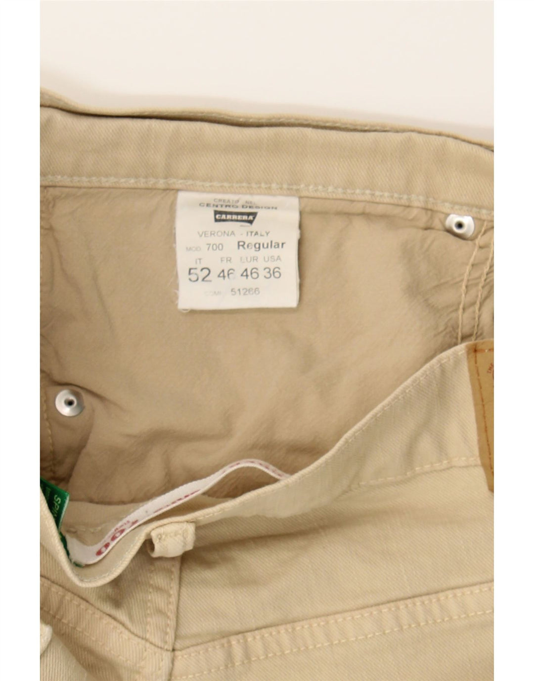 CARRERA Mens VERONA Straight Cropped Trousers W36 L27 Beige Cotton Vintage Carrera and Second-Hand Carrera from Messina Hembry 