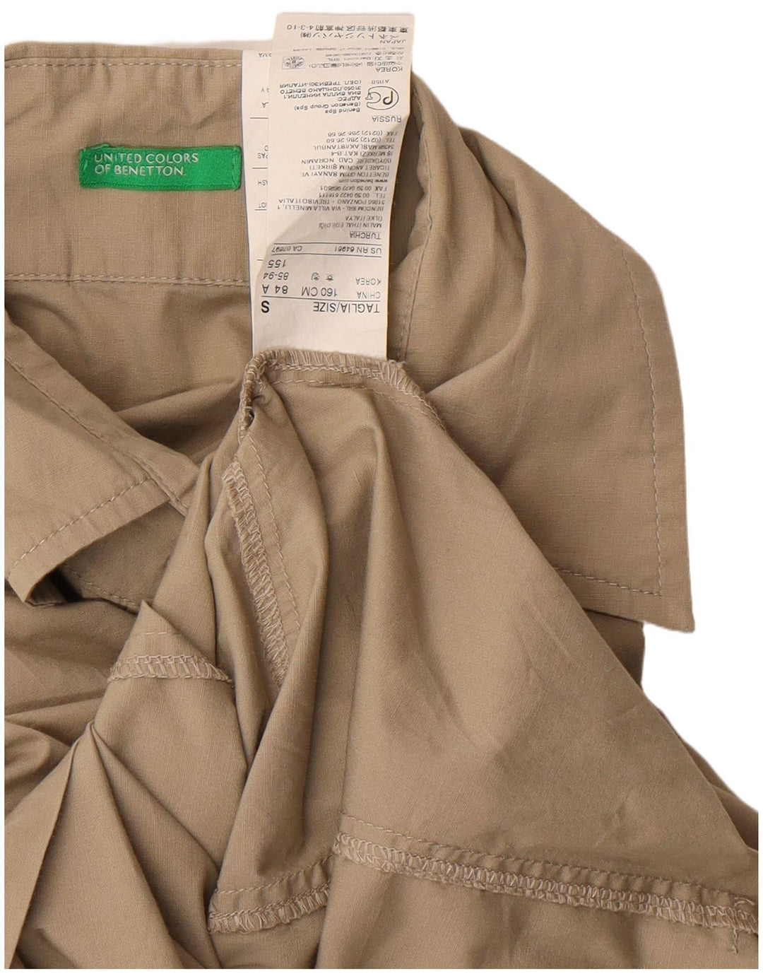 Vestido camisa feminino Benetton Reino Unido 10 pequeno algodão bege