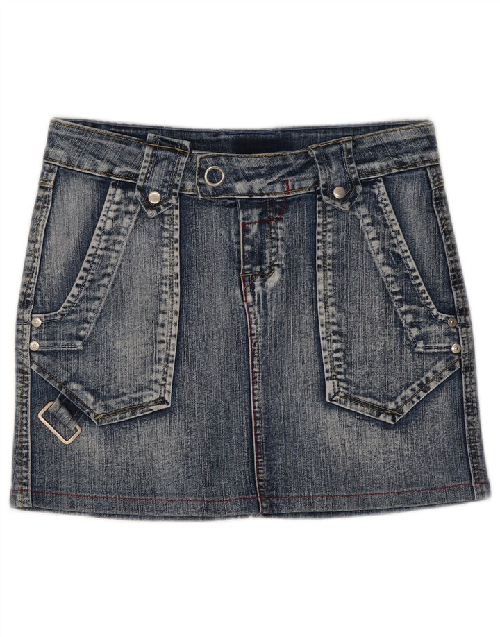 Mini saia jeans feminina vintage cintura baixa W30 azul médio