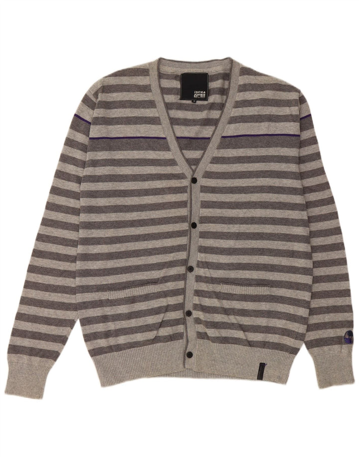 Suéter cardigã masculino JACK & JONES XL algodão listrado cinza