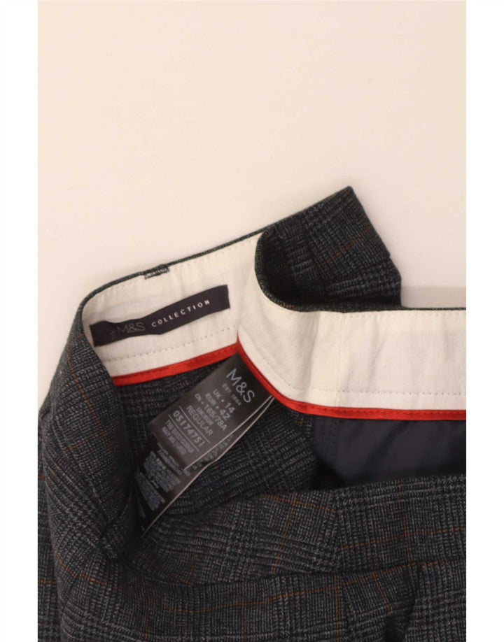 Calça Chino Feminina Marks & Spencer Reino Unido 14 Médio W32 L27 Xadrez Cinza