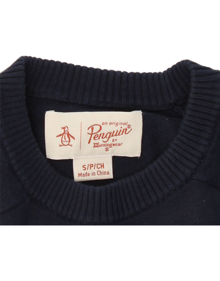 PENGUIN Mens Crew Neck Jumper Sweater Small Navy Blue Cotton Vintage Penguin and Second-Hand Penguin from Messina Hembry 