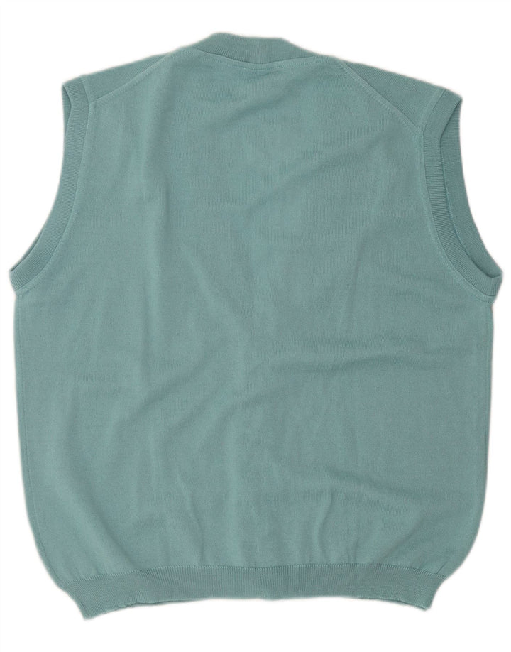 Suéter cardigã masculino vintage sem mangas XL lã azul