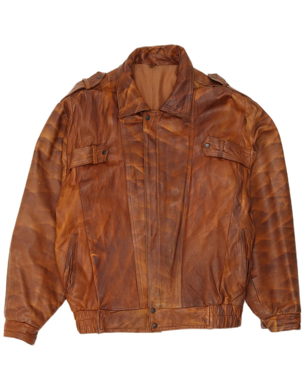 Jaqueta de couro militar masculina vintage Reino Unido 44 2XL couro marrom