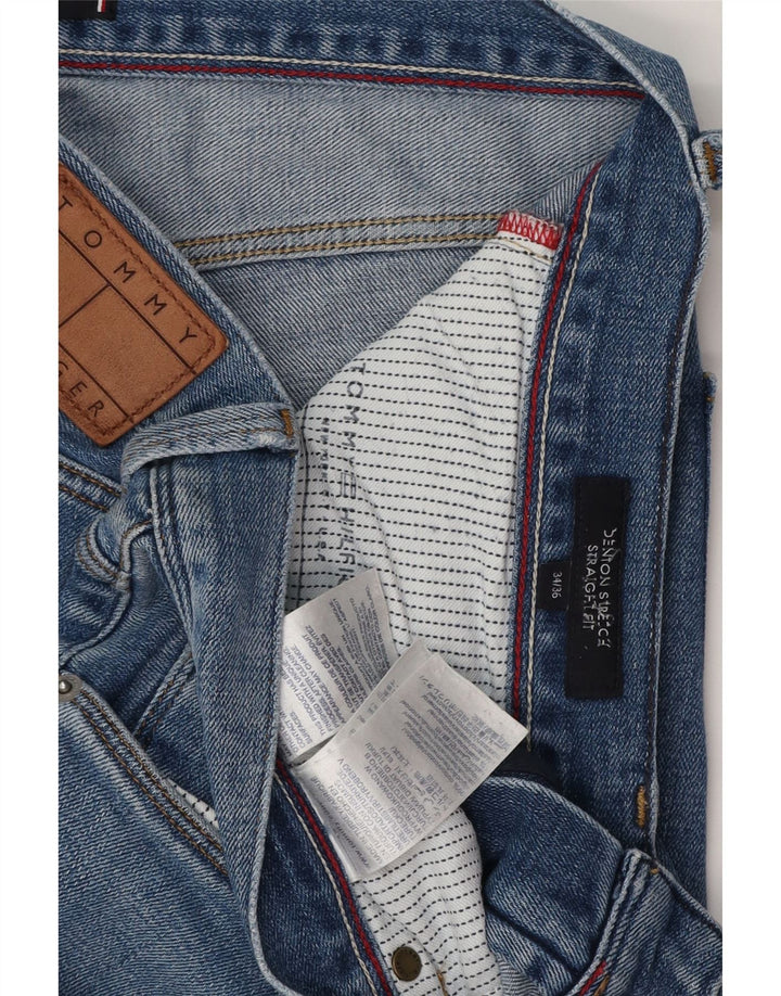 TOMMY HILFIGER Masculino Denton Straight Jeans W34 L36 Azul Algodão