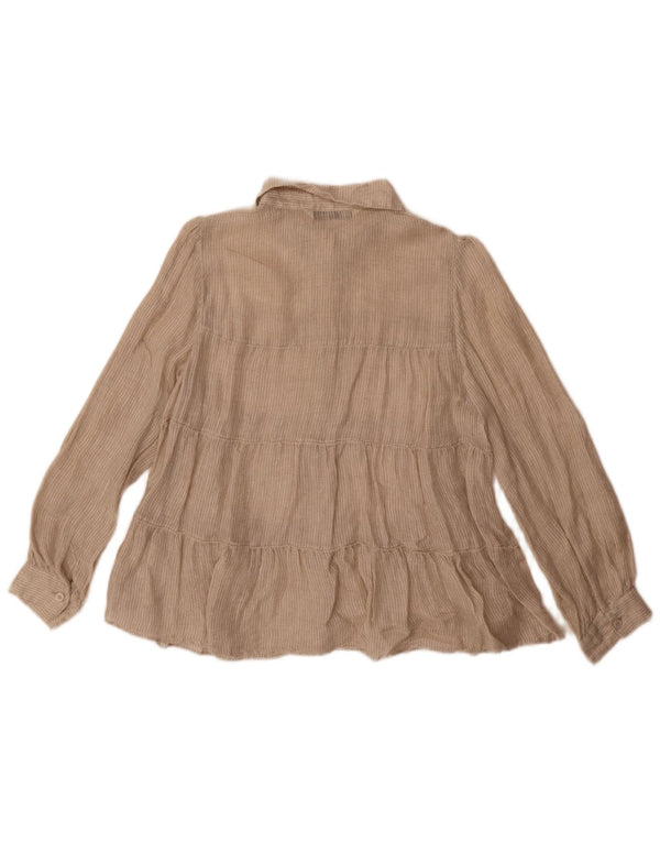 Zara Camisa Feminina UK 10 Linho Listrado Bege Pequeno
