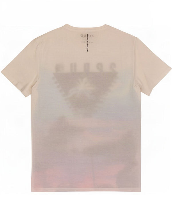 Camiseta masculina Guess com estampa gráfica pequena de poliéster floral branco