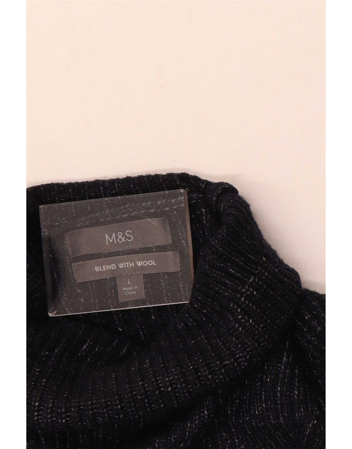 Suéter masculino Marks & Spencer com gola redonda, grande lã azul marinho