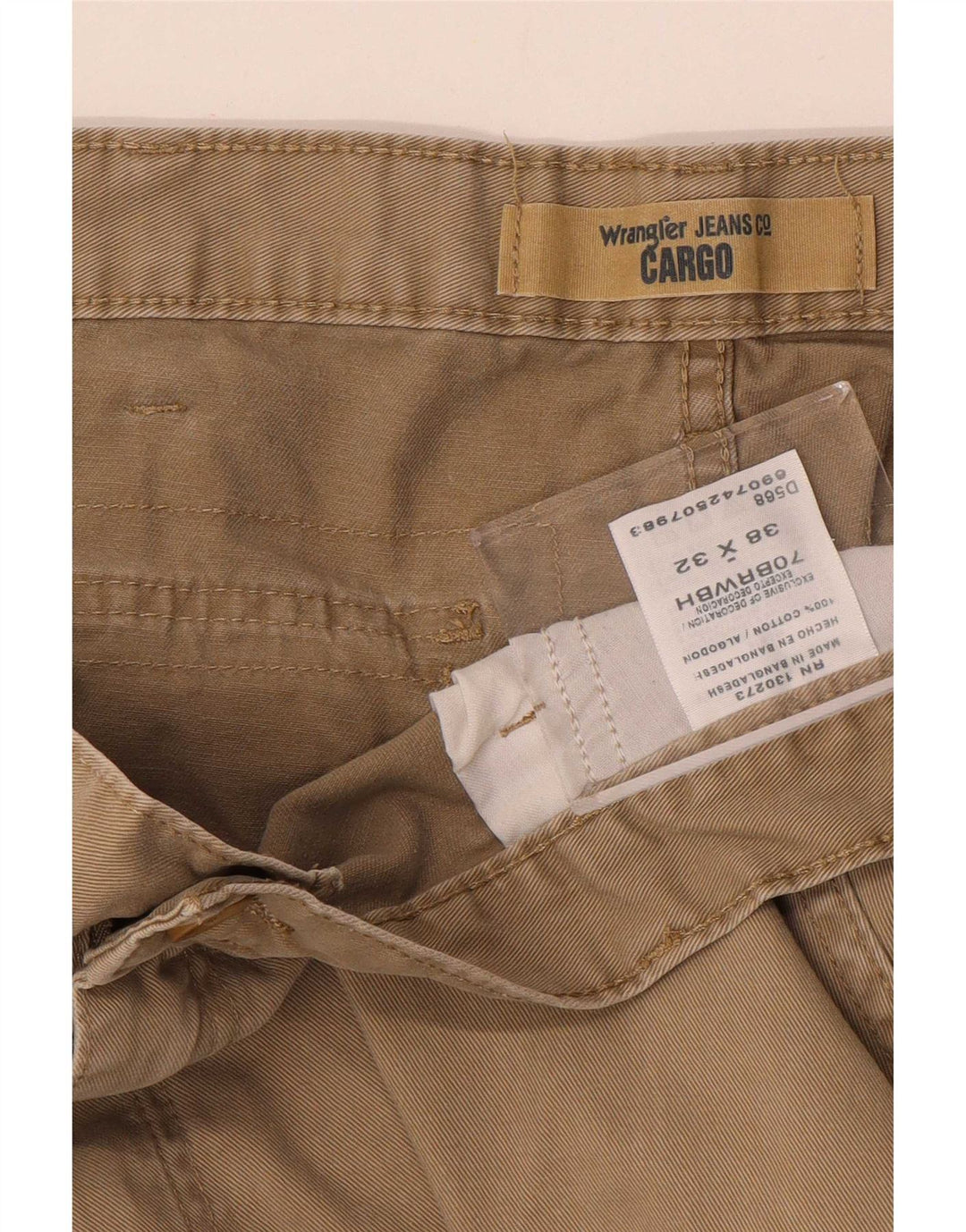 Calça cargo masculina Wrangler reta W38 L32 algodão bege
