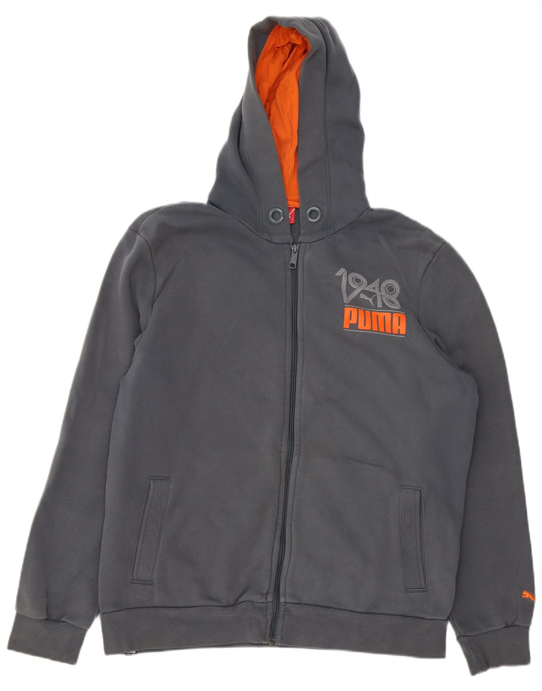Suéter masculino Puma Graphic Zip com capuz grande algodão cinza