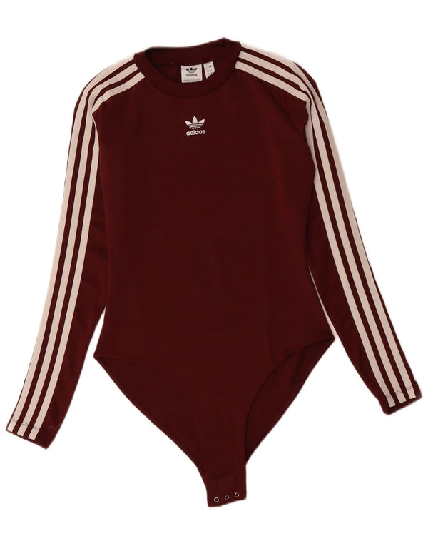 Bodysuit feminino de manga comprida ADIDAS UK 8 pequeno poliéster cor de vinho