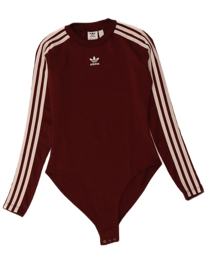 Bodysuit feminino de manga comprida ADIDAS UK 8 pequeno poliéster cor de vinho
