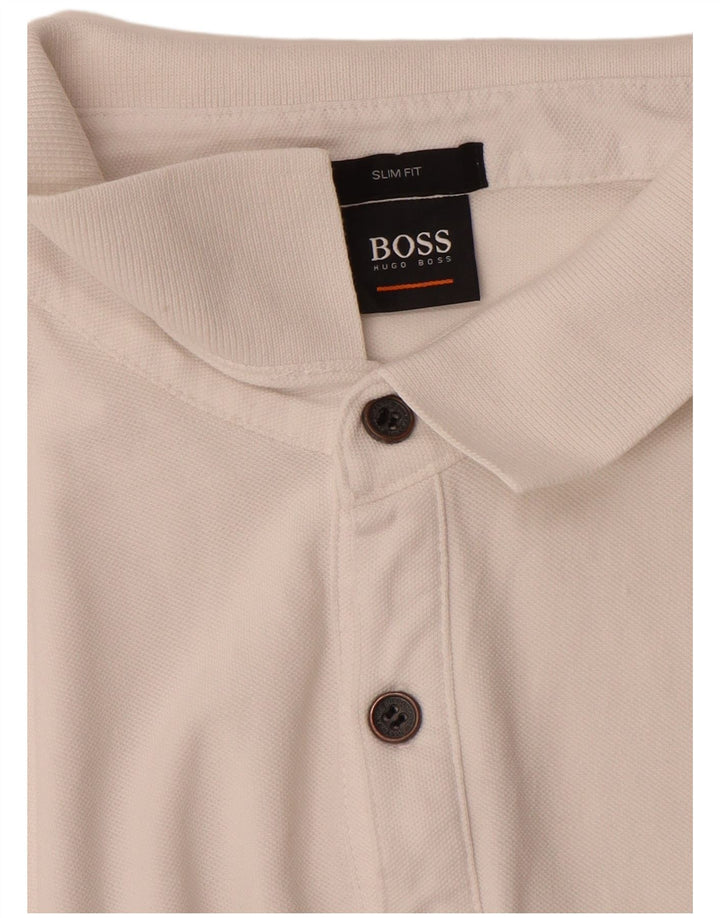 HUGO BOSS Camisa polo masculina slim fit grande algodão branco