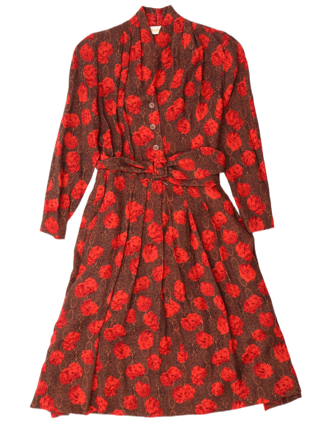 Vestido feminino STANNER manga comprida linha A IT 42 lã floral marrom médio