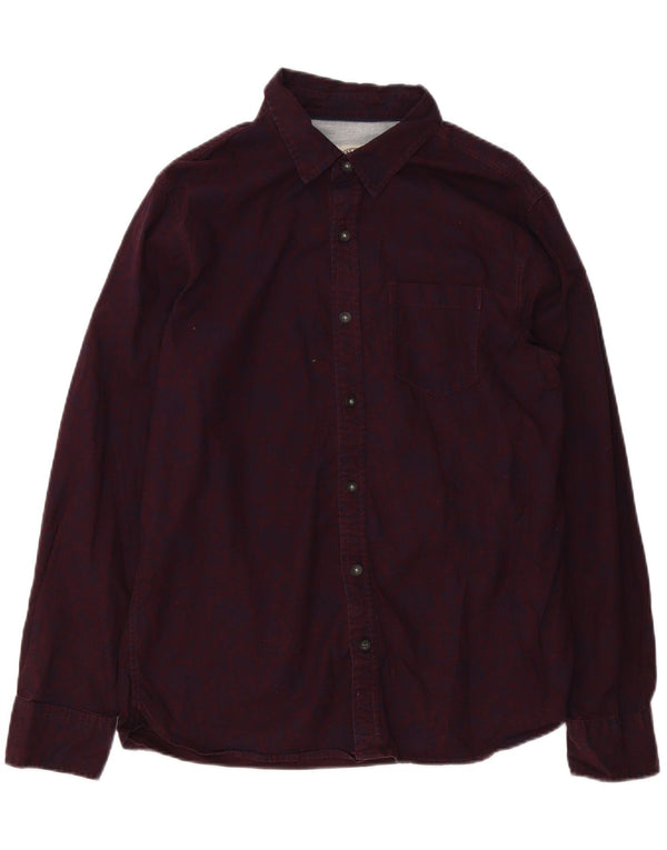 Fat Face Masculino Abstrato Padrão Camisa Médio Algodão Borgonha