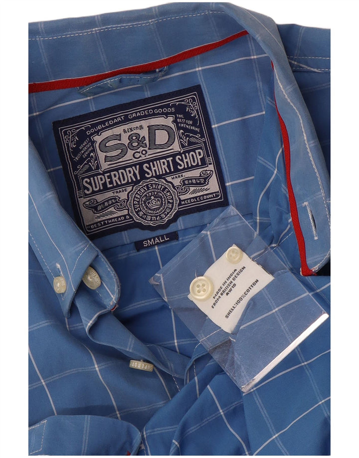 Camisa masculina Superdry pequena xadrez azul algodão