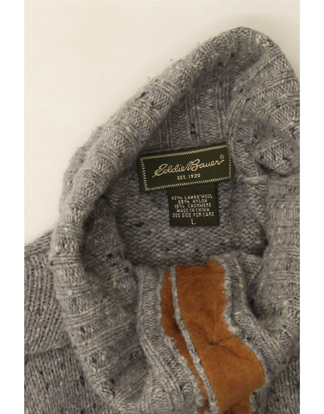 Suéter cardigã feminino Eddie Bauer Reino Unido 16 grande lã de cordeiro manchada cinza