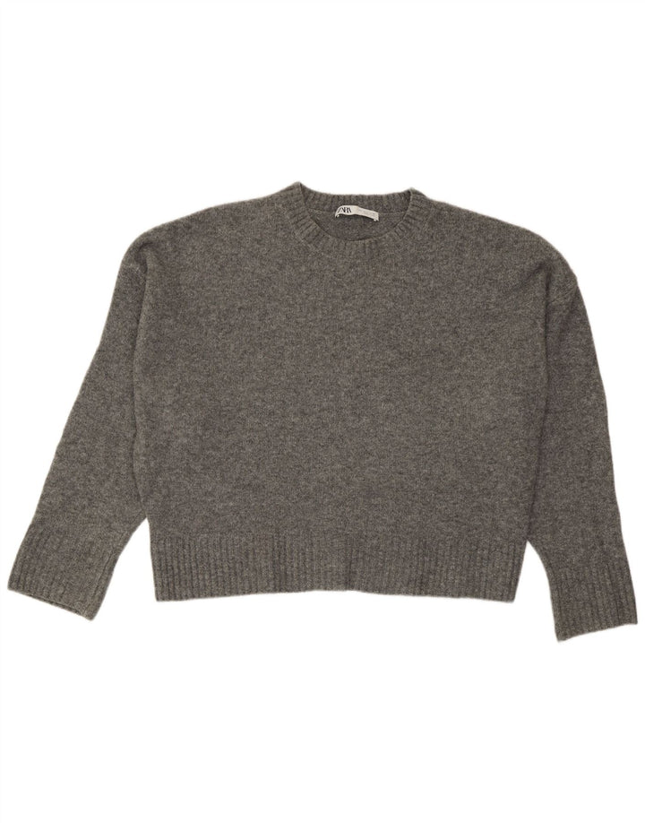 Zara Suéter feminino oversized com gola redonda Reino Unido 10 pequeno cinza acrílico