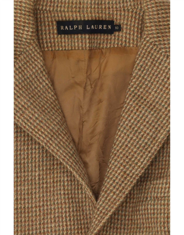 Ralph Lauren Jaqueta blazer feminina de 3 botões EUA 10 grande xadrez marrom
