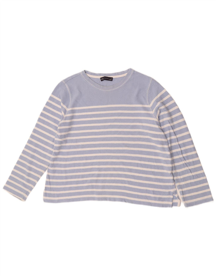 Top feminino Marks & Spencer manga comprida Reino Unido 16 grande algodão listrado azul
