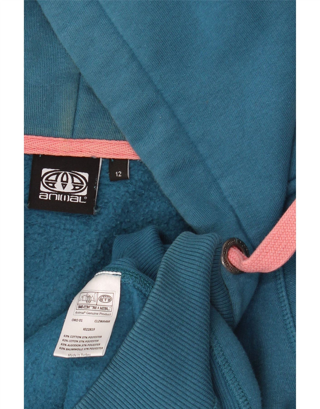 ANIMAL Suéter feminino com capuz e zíper gráfico Reino Unido 12 algodão azul médio