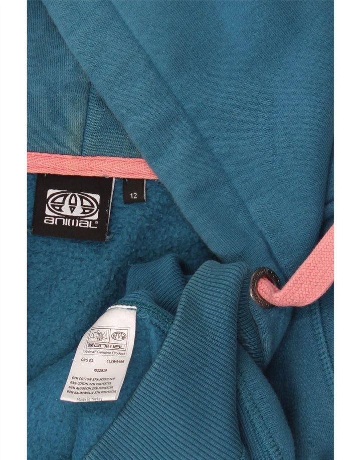 ANIMAL Suéter feminino com capuz e zíper gráfico Reino Unido 12 algodão azul médio