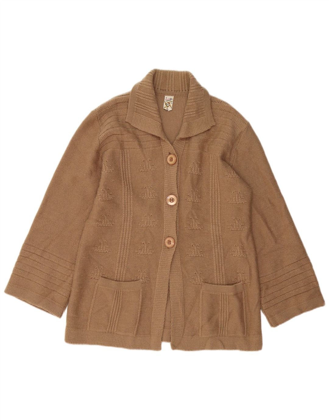 Suéter cardigã feminino VINTAGE Reino Unido 14 lã marrom médio