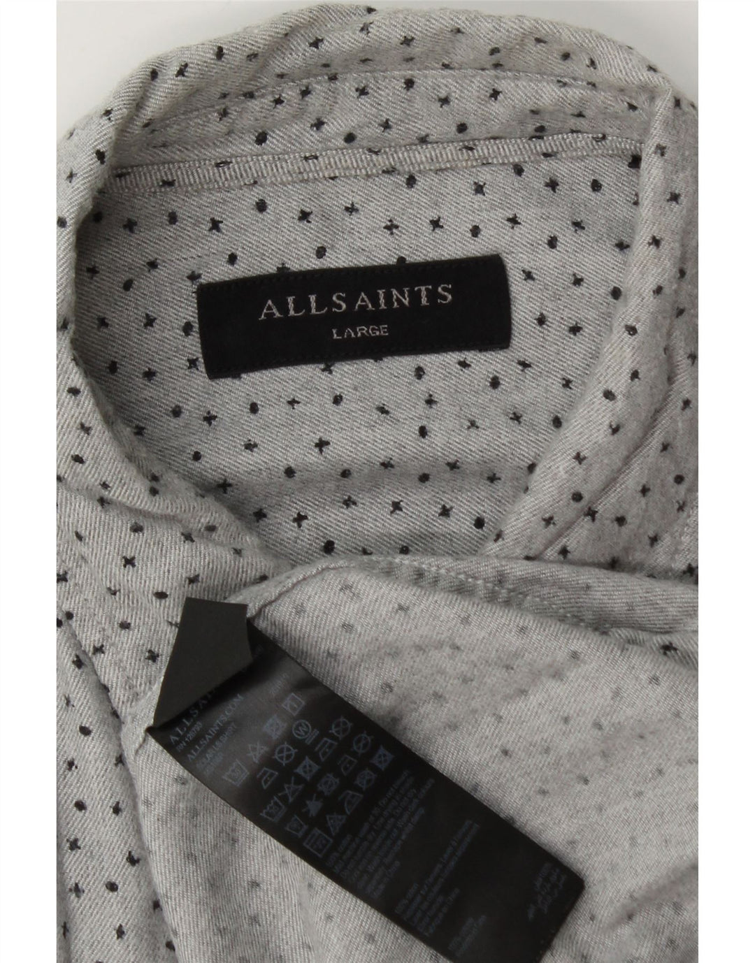 Camisa masculina All Saints grande algodão manchado cinza