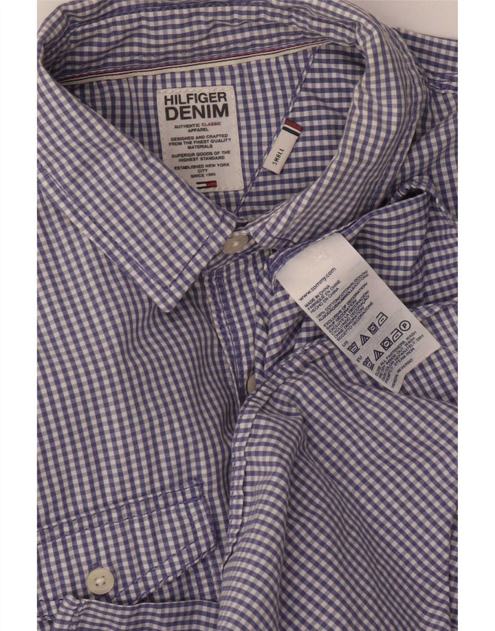 Camisa militar masculina Tommy Hilfiger pequena algodão guingão azul