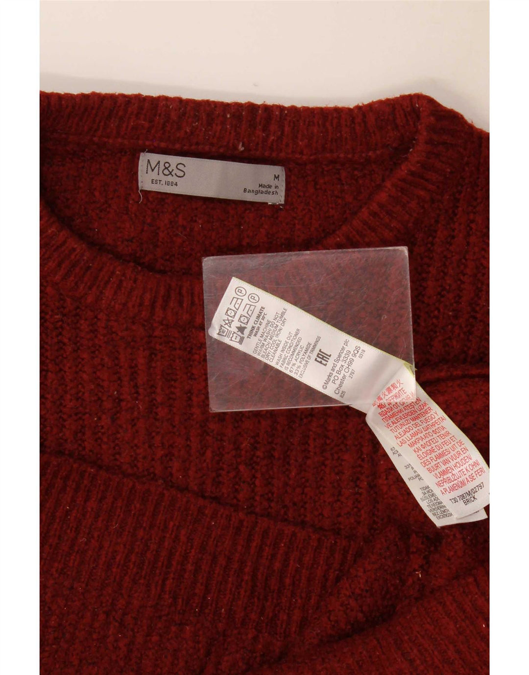 Suéter masculino Marks & Spencer com gola redonda, acrílico médio vinho