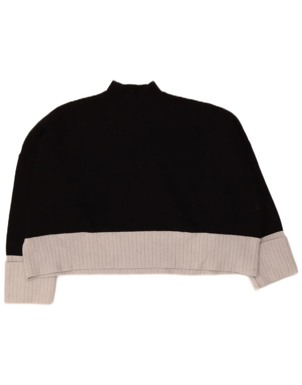 Suéter feminino Zara com gola tartaruga e gola redonda UK 20 2XL preto colorblock