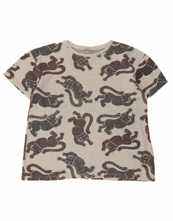 Camiseta feminina gráfica Zara UK 10 pequena estampa animal cinza