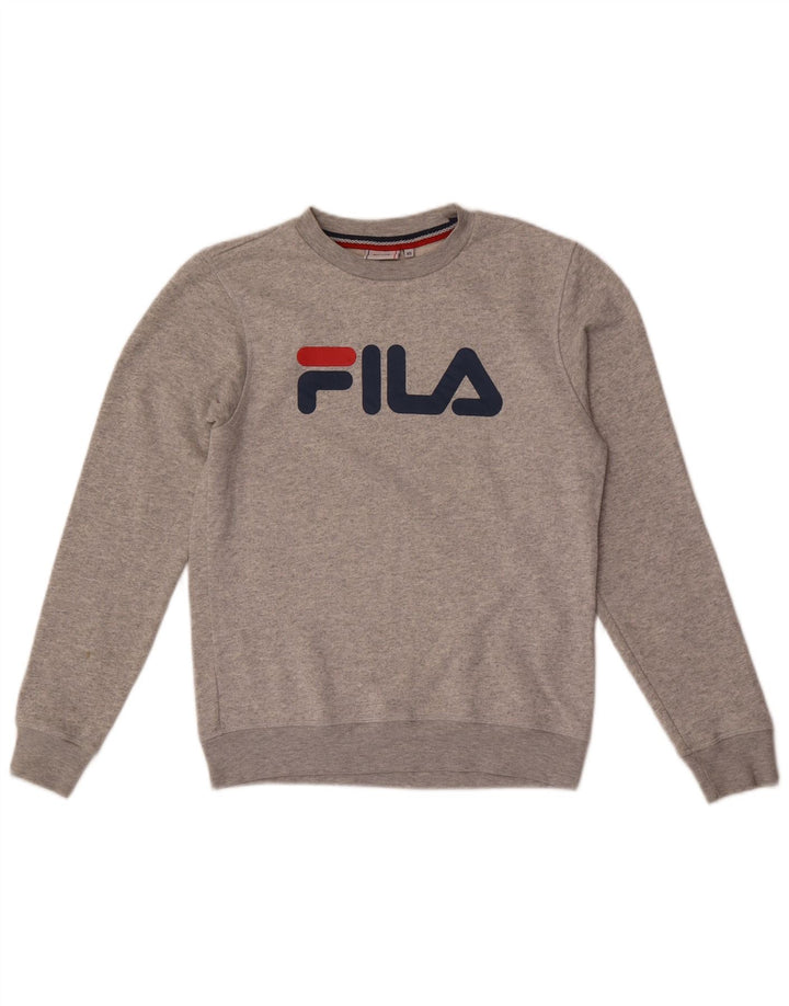Fila moletom gráfico masculino jumper XS algodão manchado cinza