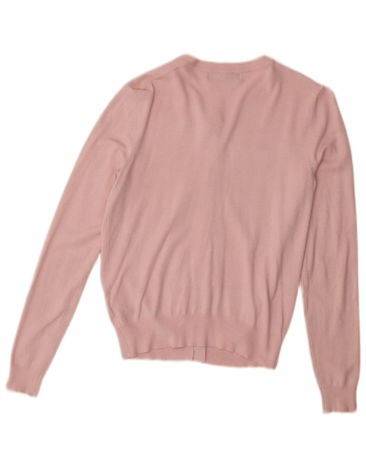 Suéter cardigã feminino MARKS & SPENCER Reino Unido 8 pequeno viscose rosa