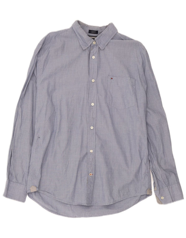 Camisa masculina Tommy Hilfiger Custom Fit tamanho 16 1/2 17 grande algodão azul marinho