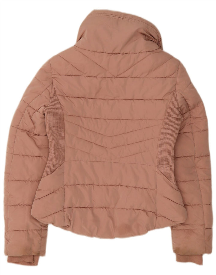 Jaqueta acolchoada feminina Zara UK 12 poliéster rosa médio