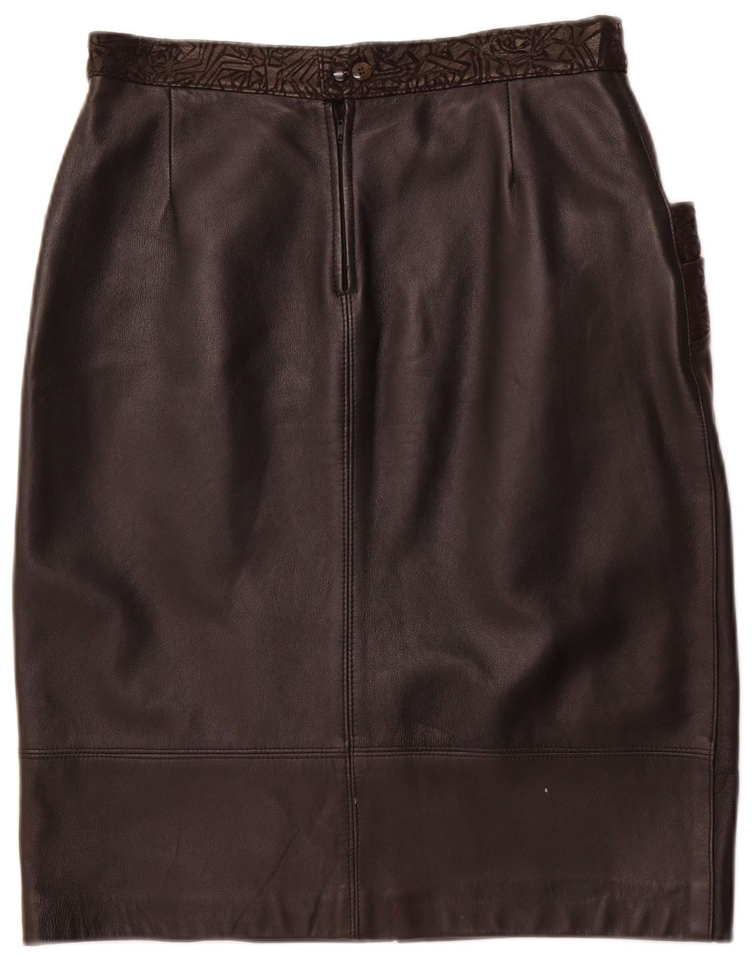 Saia feminina de couro VINTAGE W30 couro geométrico preto médio