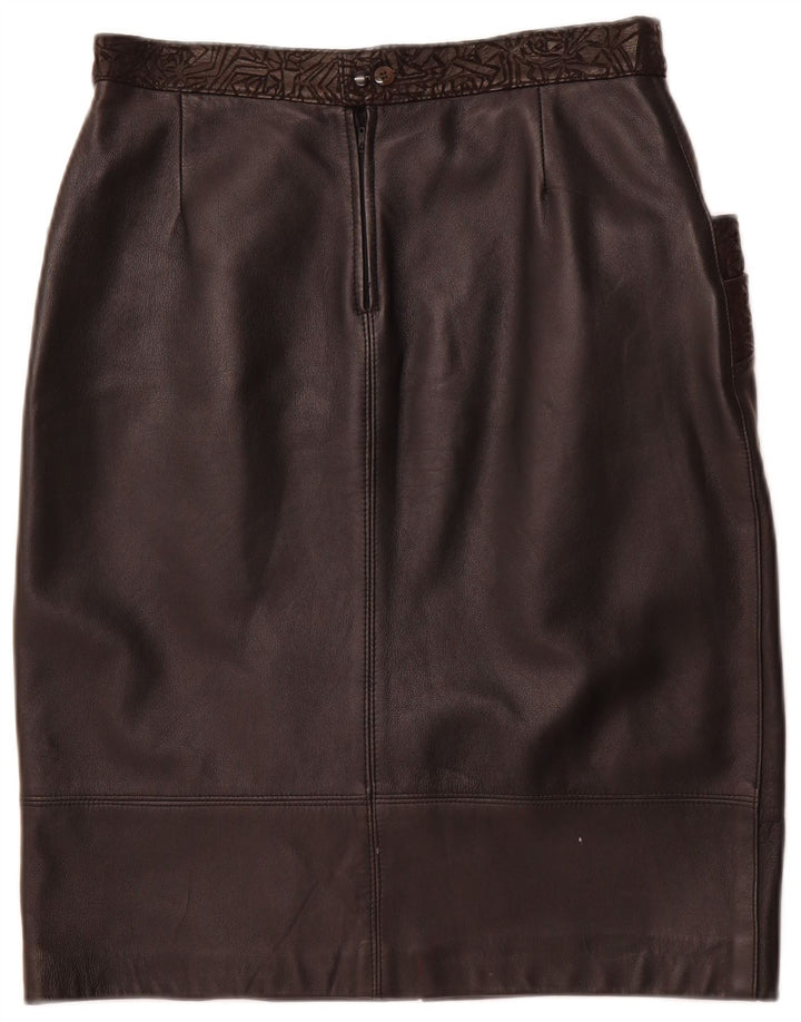 Saia feminina de couro VINTAGE W30 couro geométrico preto médio