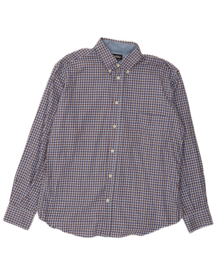 Camisa masculina de flanela Carrera Regular Fit grande algodão guingão azul