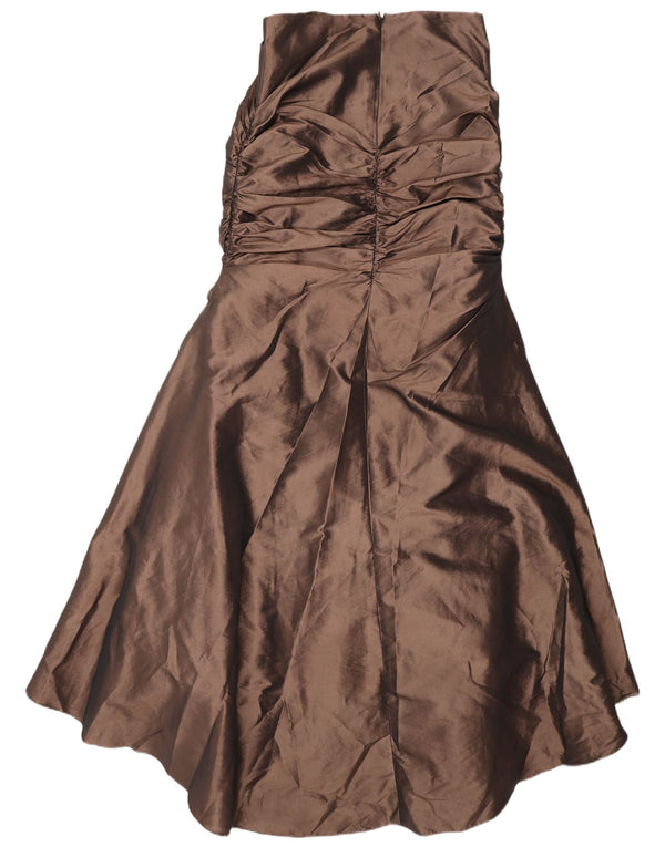 Vestido sem alças de grandes dimensões das mulheres do vintage poliéster marrom pequeno Reino Unido 8