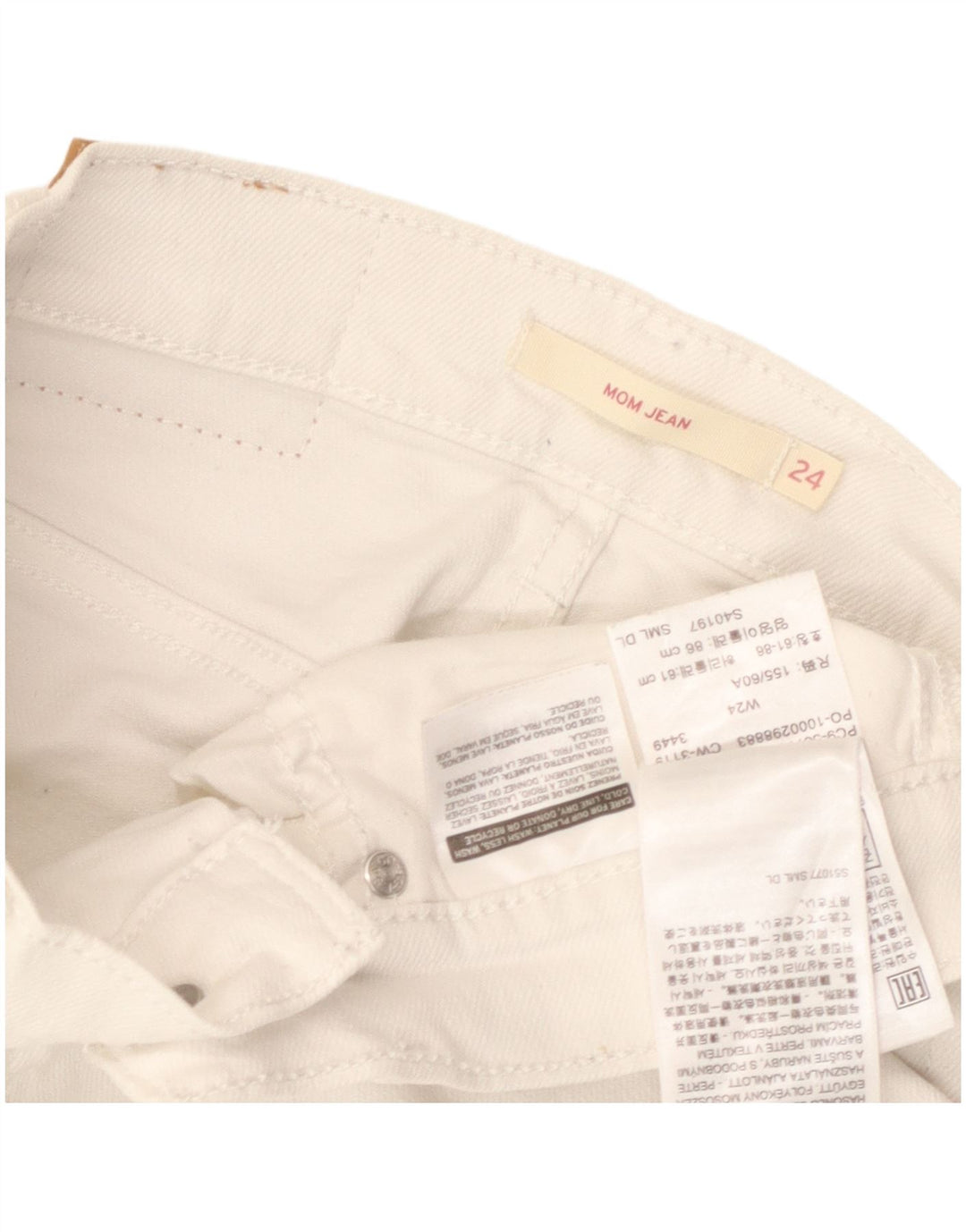 Jeans femininos Levi's Mom recortados W24 L24 algodão branco