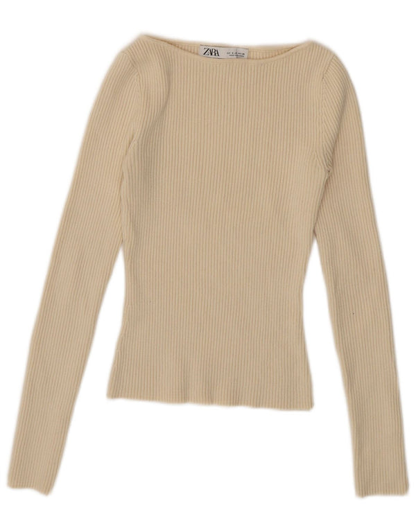 Zara Womens Crop Top Manga Longa Reino Unido 8 Pequeno Bege